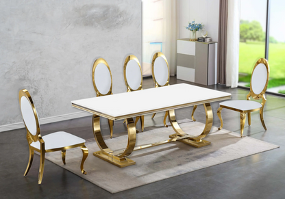 4 chaises médaillon simili-cuir blanc et doré | Novex