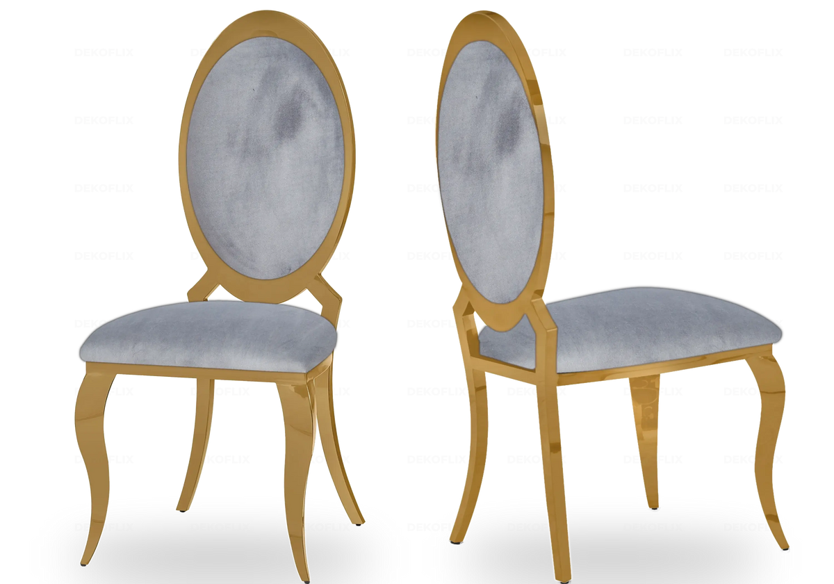 Lot de 4 chaises médaillon en gris et doré | Novex