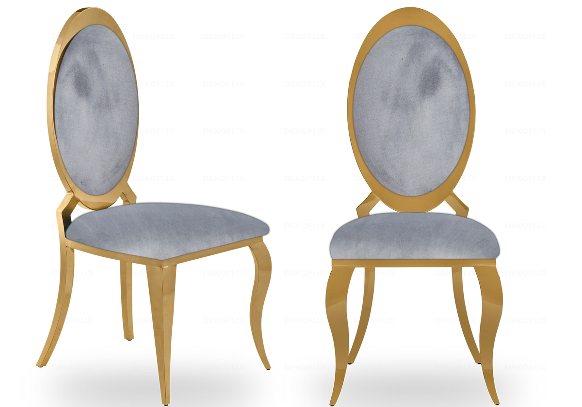 Lot de 4 chaises médaillon en gris et doré | Novex