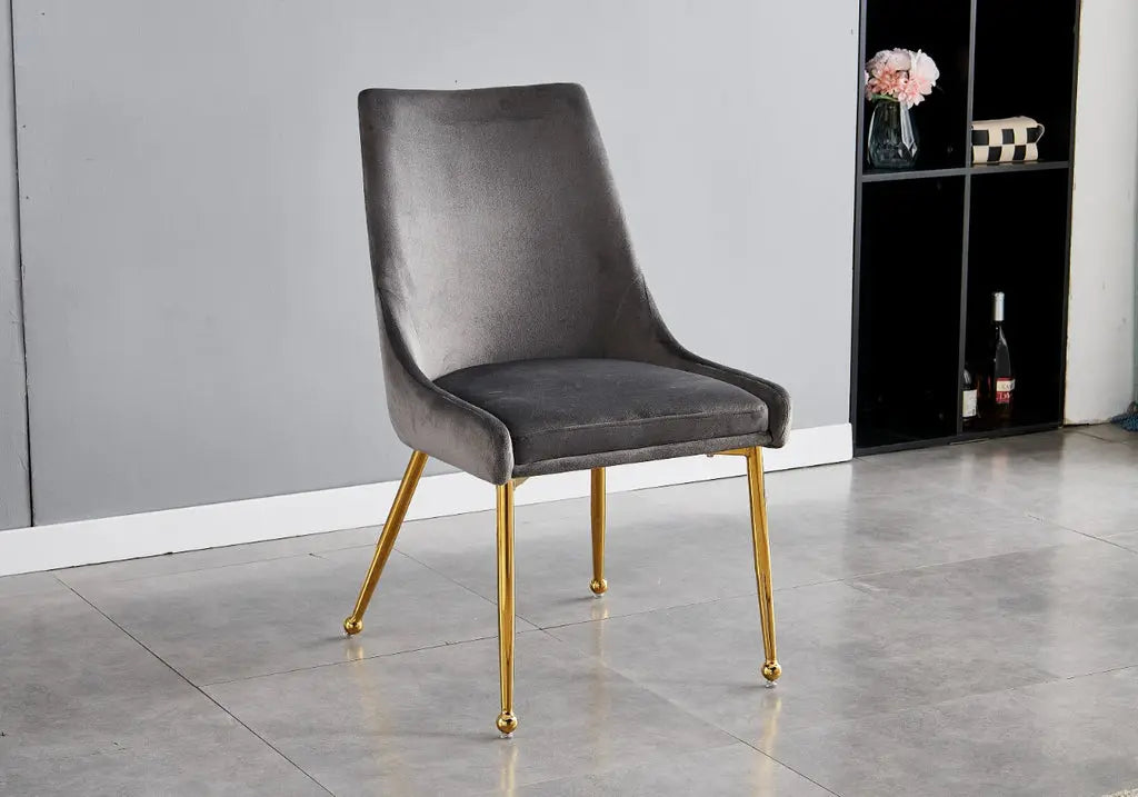 Lot de 4 chaises gris à poignée et pieds or | Velox