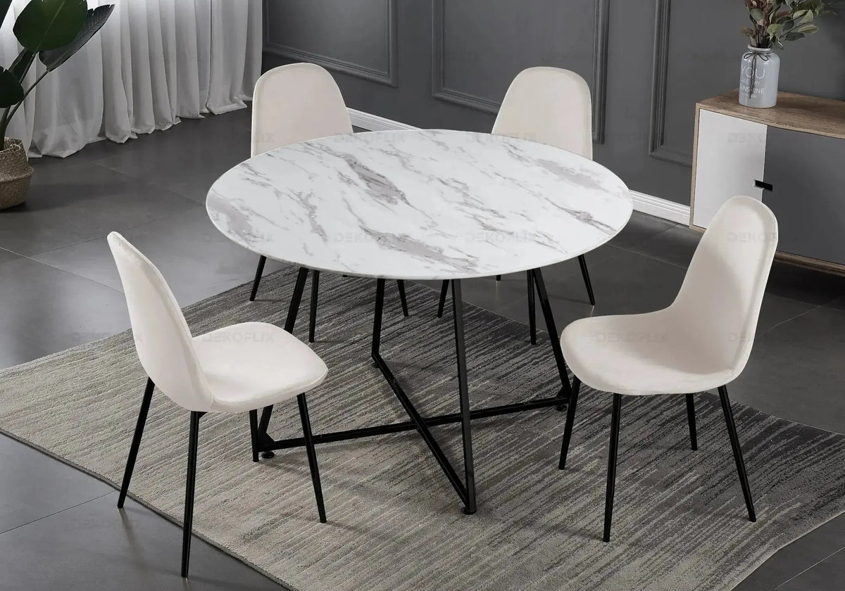 Table ronde marbre et 4 chaises noir | Nico