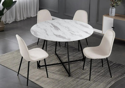 Table ronde marbre et 4 chaises noir | Nico