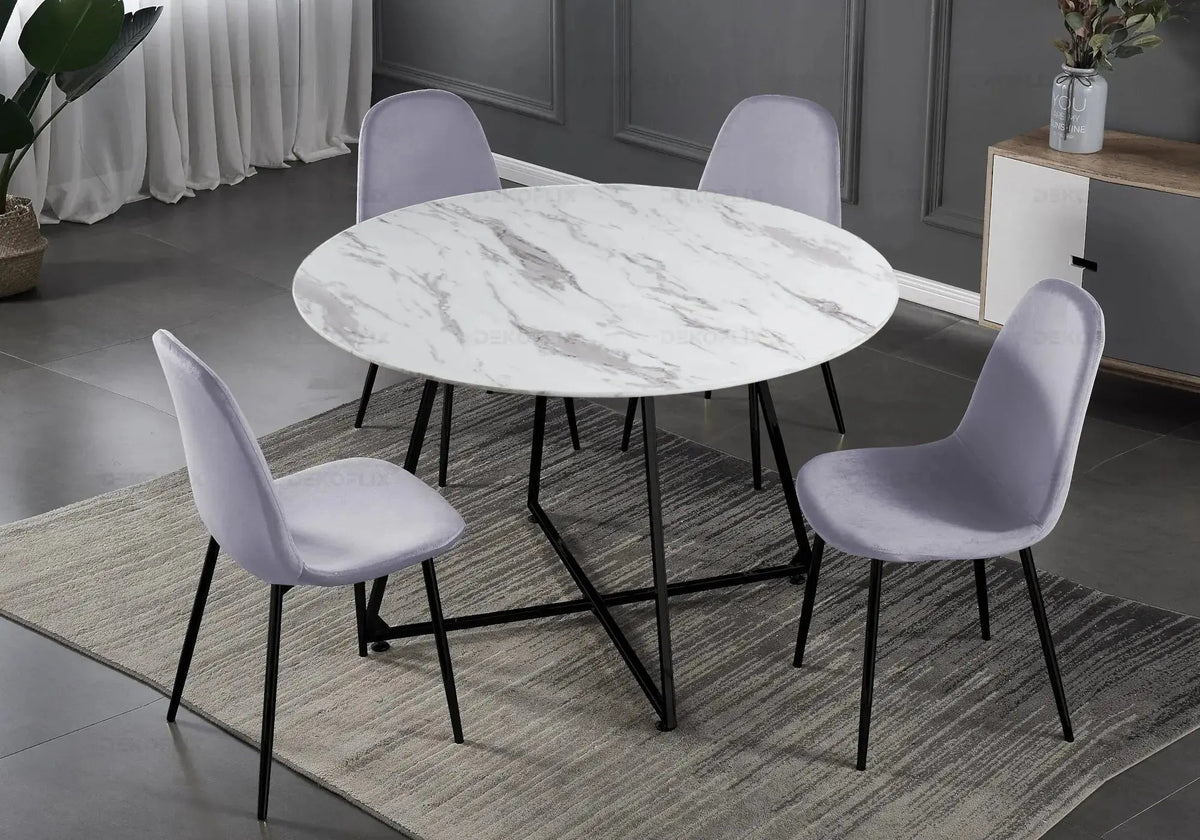 Table ronde marbre et 4 chaises noir | Nico
