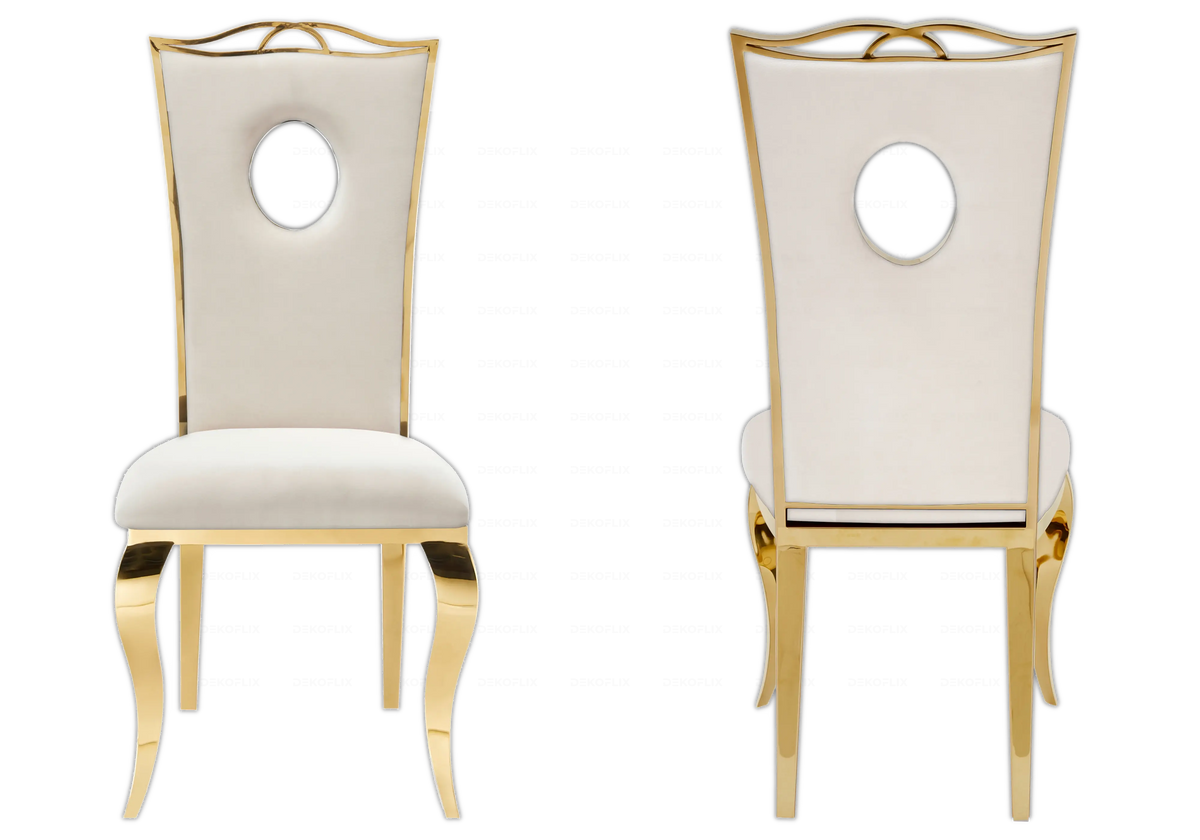 Chaise médaillon baroque en beige et dorée | Kivo
