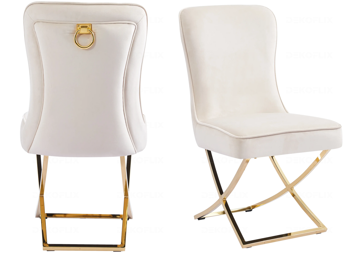 Lot de 2 chaises en beige doré avec anneau | Zenix