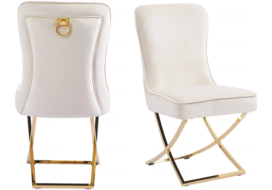 Lot de 2 chaises en beige doré avec anneau | Zenix