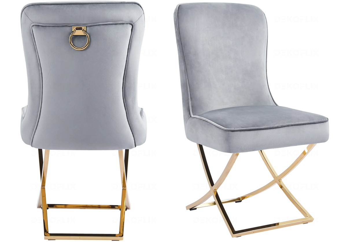 2 chaises gris et pieds dorés avec anneau | Zenix
