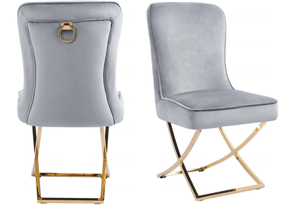 2 chaises gris et pieds dorés avec anneau | Zenix