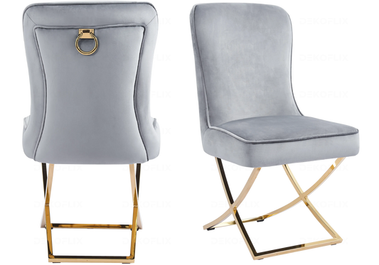 2 chaises gris et pieds dorés avec anneau | Zenix