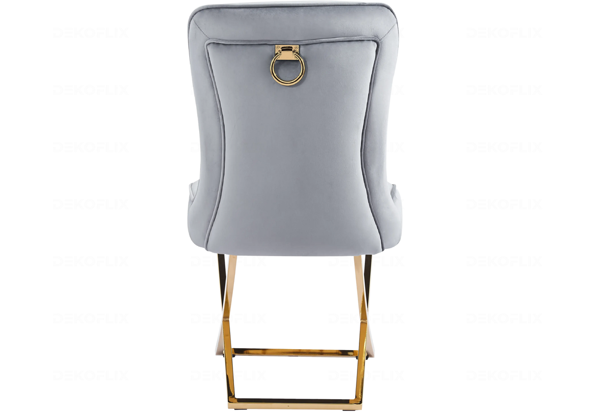 2 chaises gris et pieds dorés avec anneau | Zenix
