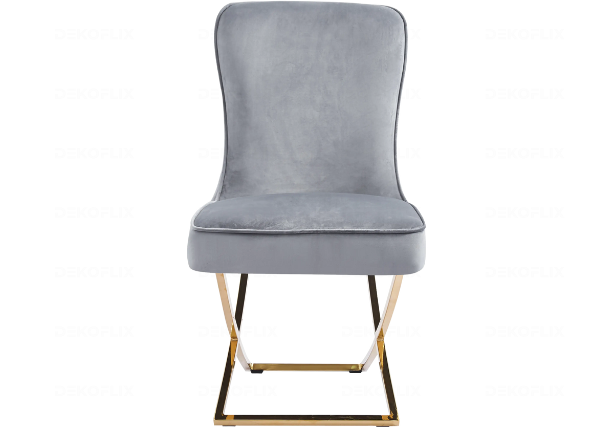 2 chaises gris et pieds dorés avec anneau | Zenix