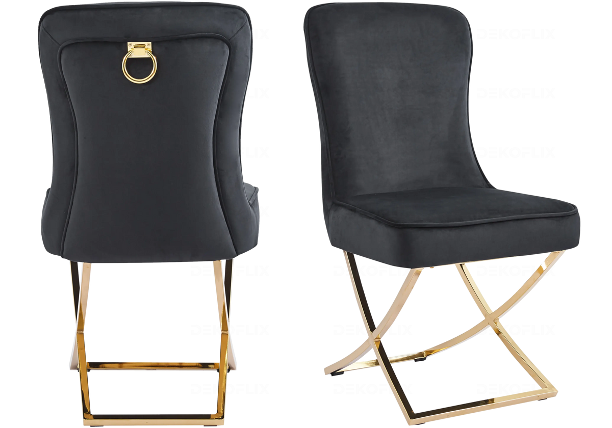 Chaises noir avec anneau et pieds dorés | Zenix