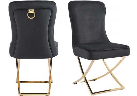 Chaises noir avec anneau et pieds dorés | Zenix