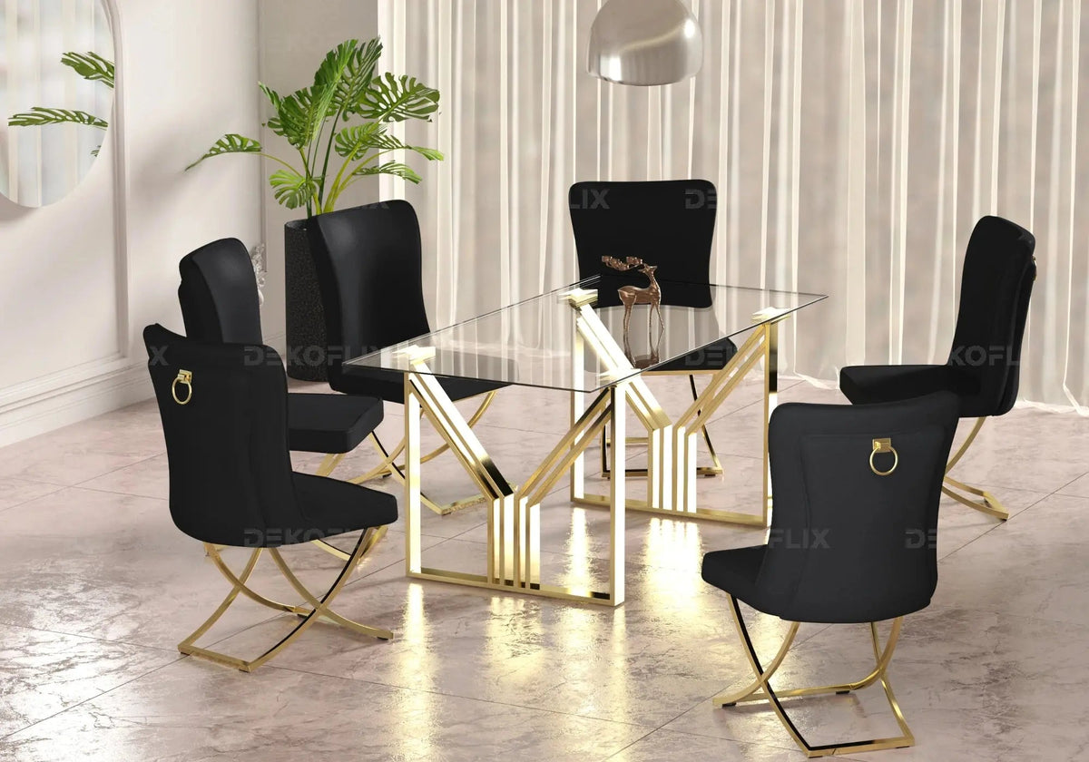Chaises noir avec anneau et pieds dorés | Zenix