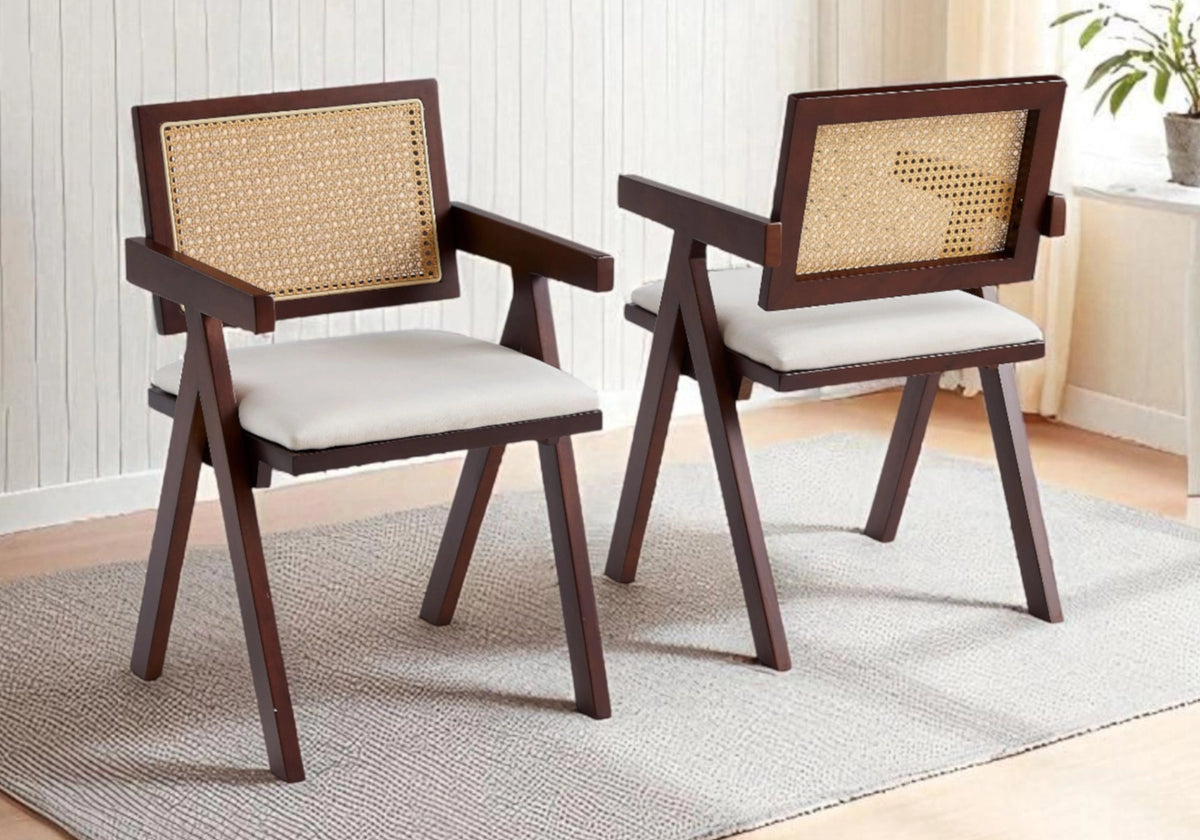 4 chaises de salle à manger noyer et cannage | Zyro