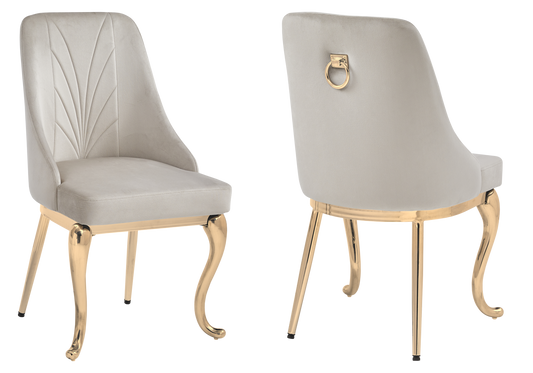 Lot de 2 chaises baroques taupe anneau doré | Zenix