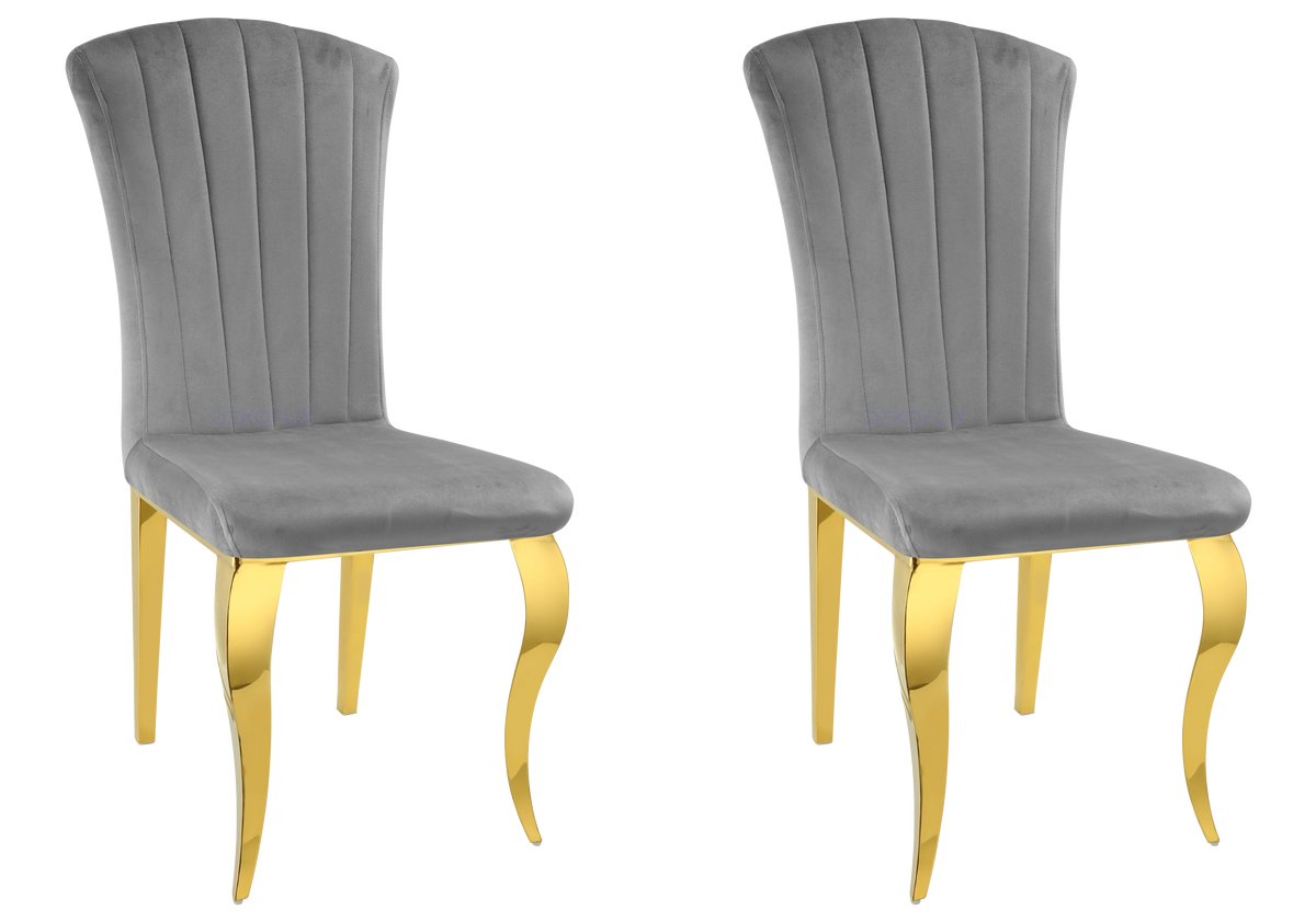 Lot de 6 chaises velours ardoise et pieds or | Zyra