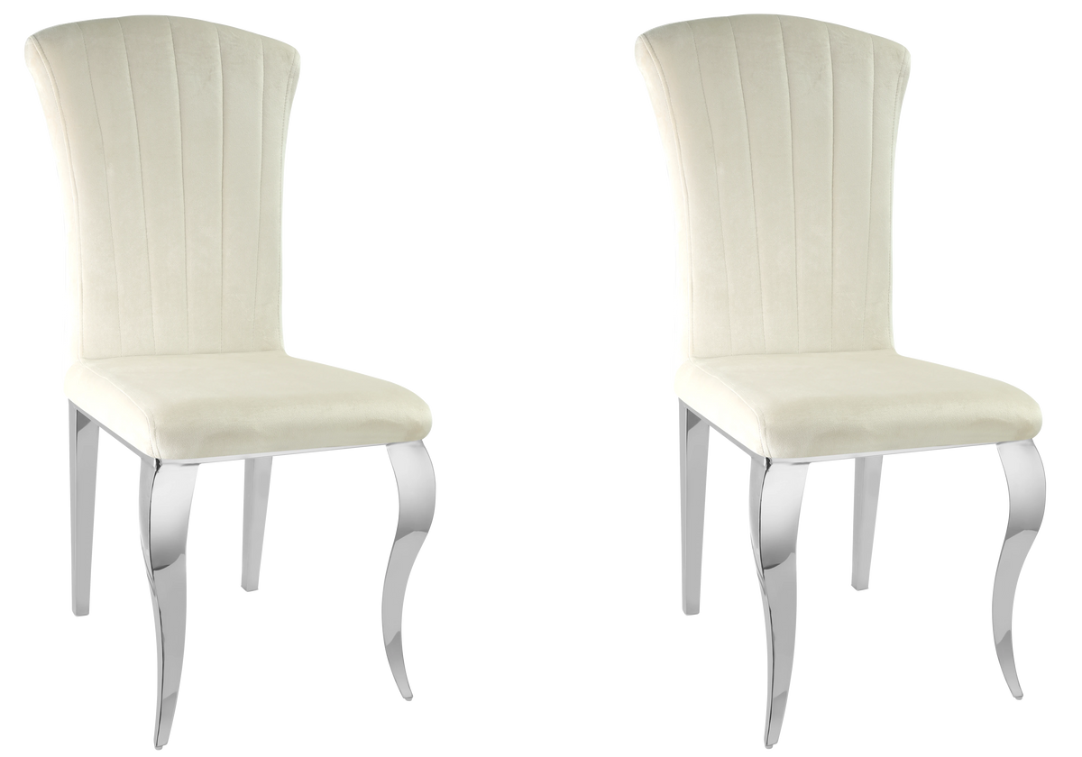 Lot de 6 chaises velours écru à pieds argent | Zyra