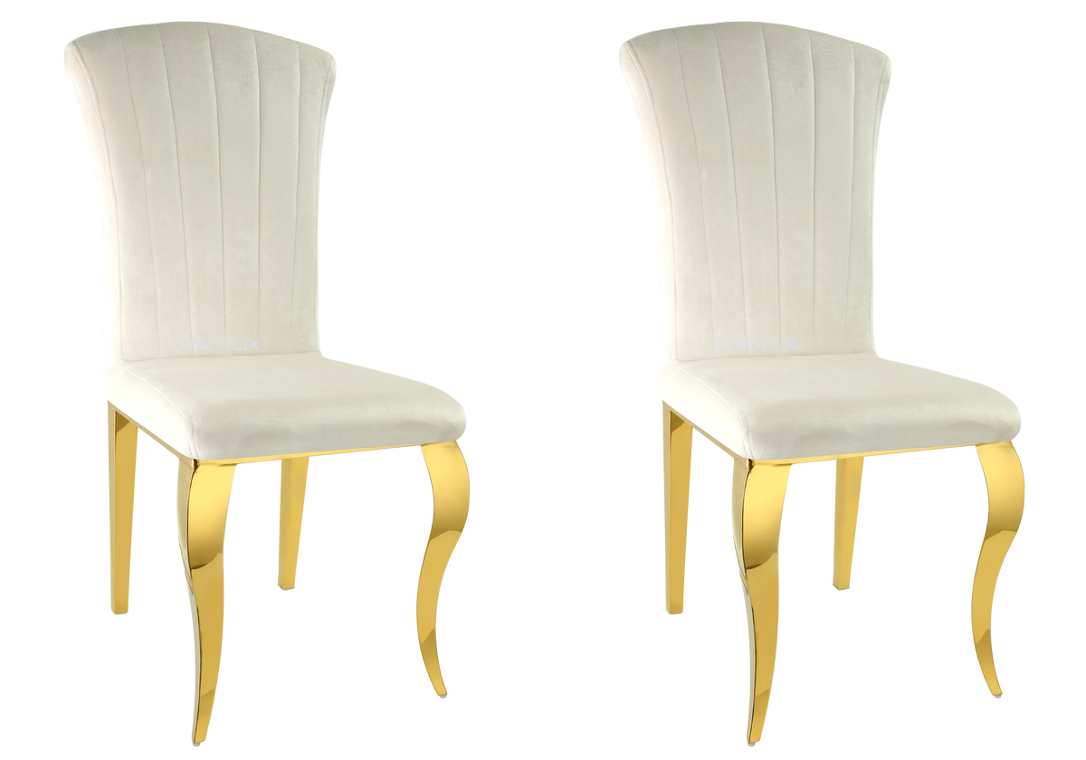 Lot de 6 chaises velours écru et pieds dorés | Zyra
