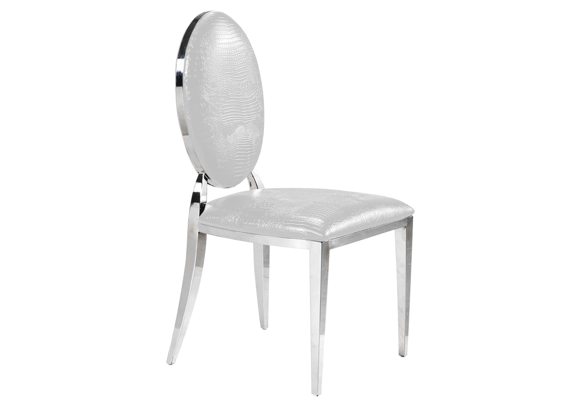Lot de 4 chaises médaillon croco blanc et argent | Iris