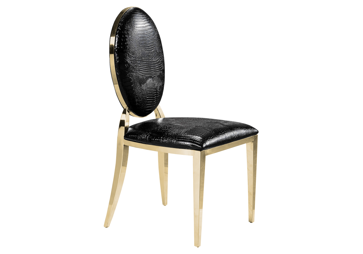 Lot de 4 chaises médaillon croco noir et doré | Iris