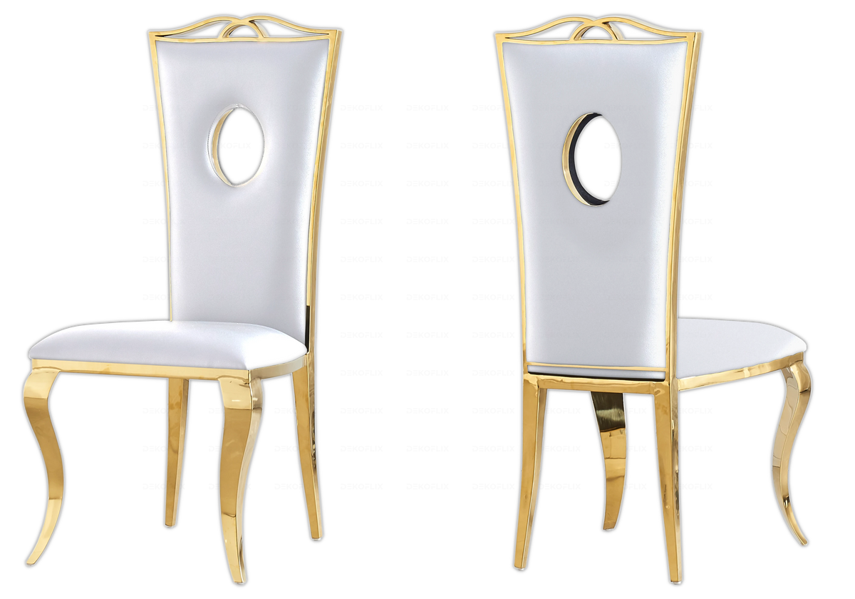 Lot de 4 chaises médaillon baroque dorées et blanches | Kivo