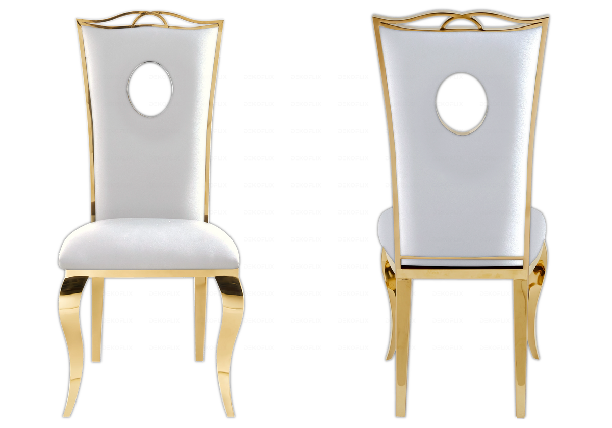Lot de 4 chaises médaillon baroque dorées et blanches | Kivo