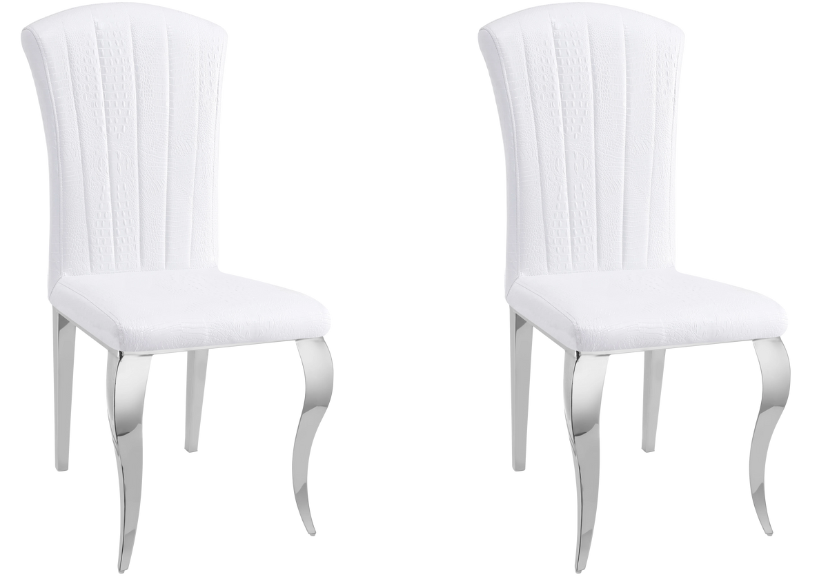 6 chaises simili-cuir croco blanc et pieds argent | Zyra