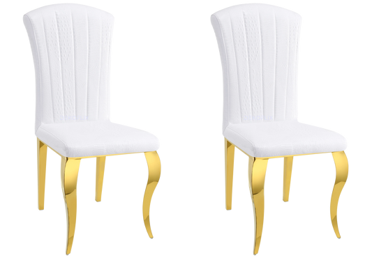 Lot de 6 chaises simili-cuir croco blanc et pieds or | Zyra