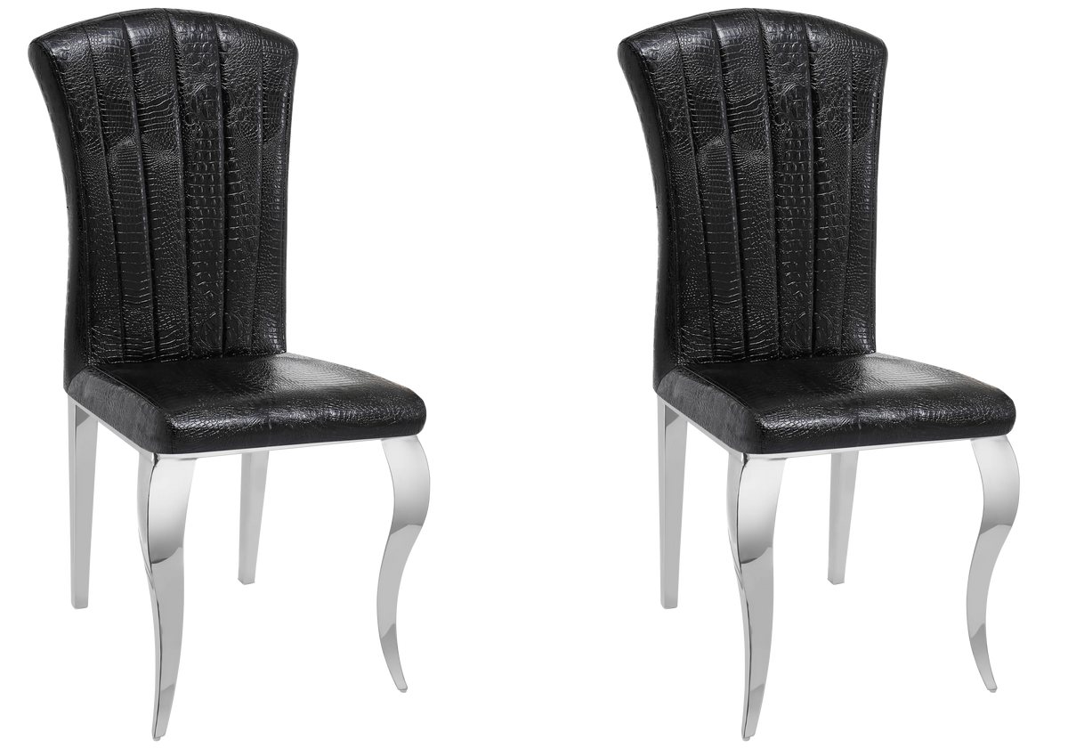 Lot de 6 chaises simili-cuir croco noir et argent | Zyra