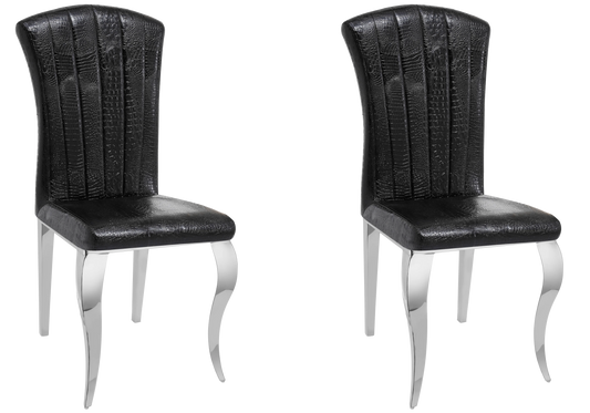 Lot de 6 chaises simili-cuir croco noir et argent | Zyra