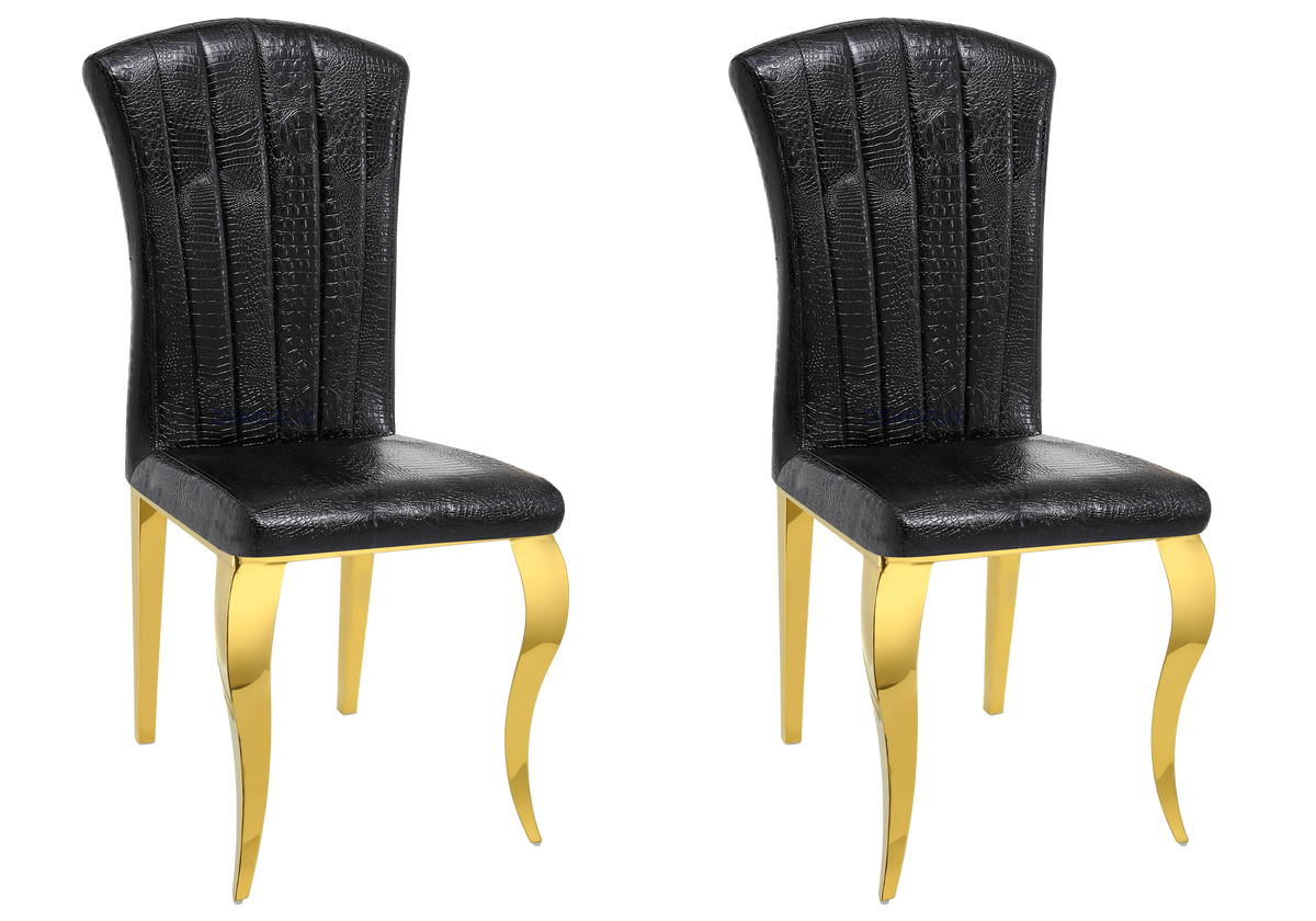 Lot de 6 chaises simili-cuir croco noir et pieds or | Zyra