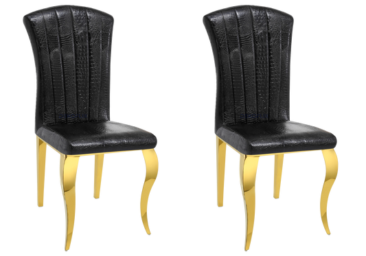 Lot de 6 chaises simili-cuir croco noir et pieds or | Zyra