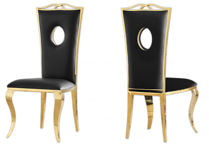 4 chaises médaillon baroque dorées simili noir | Kivo