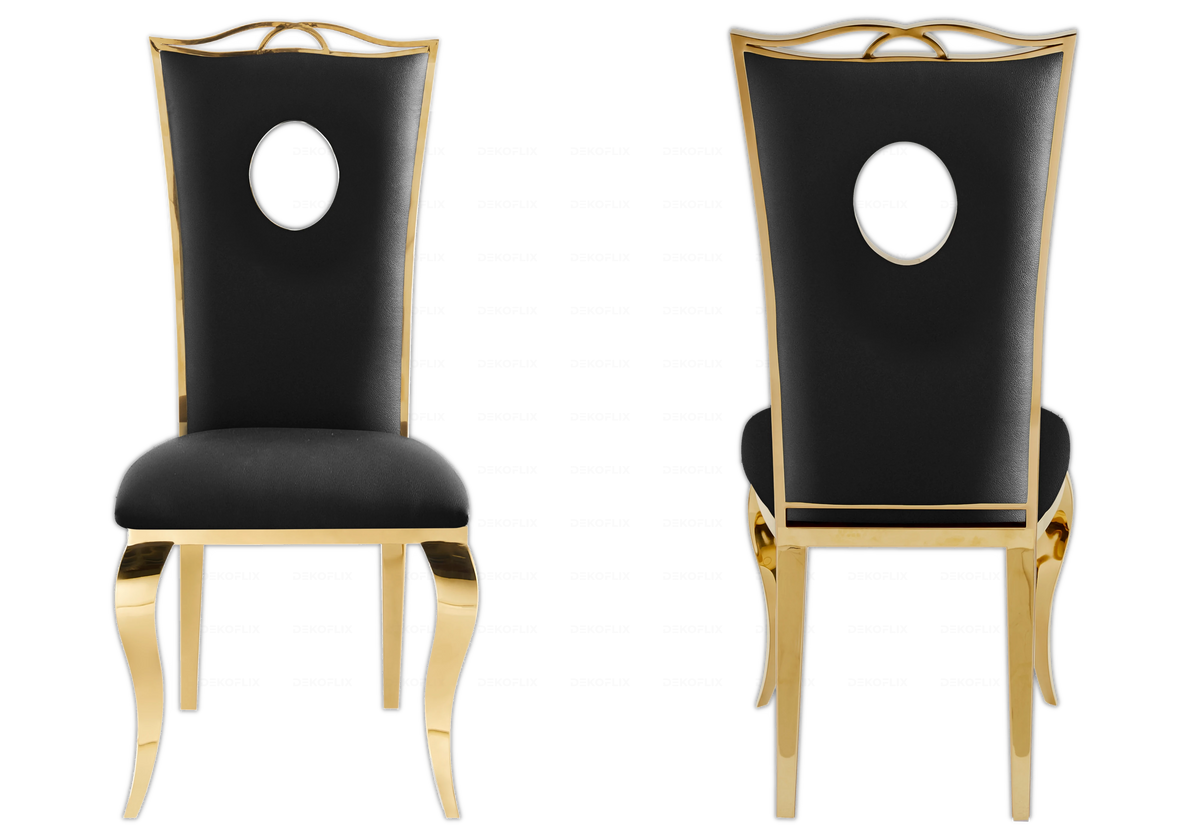4 chaises médaillon baroque dorées simili noir | Kivo