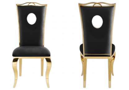 4 chaises médaillon baroque dorées simili noir | Kivo