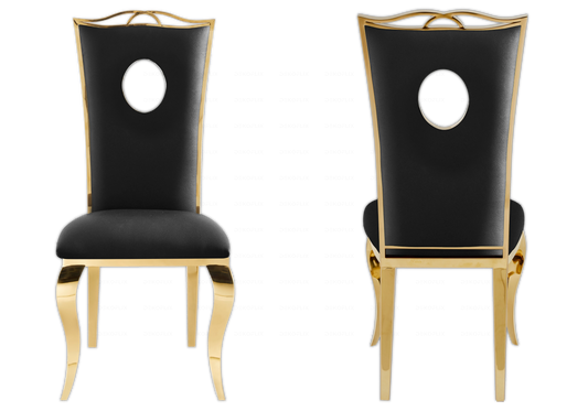 4 chaises médaillon baroque dorées simili noir | Kivo