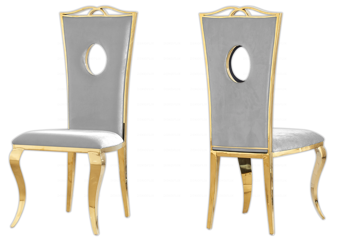 4 chaises médaillon baroque dorées en gris | Kivo