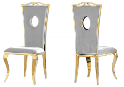 4 chaises médaillon baroque dorées en gris | Kivo