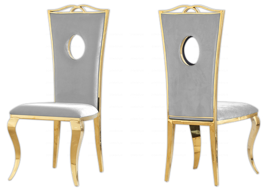 4 chaises médaillon baroque dorées en gris | Kivo
