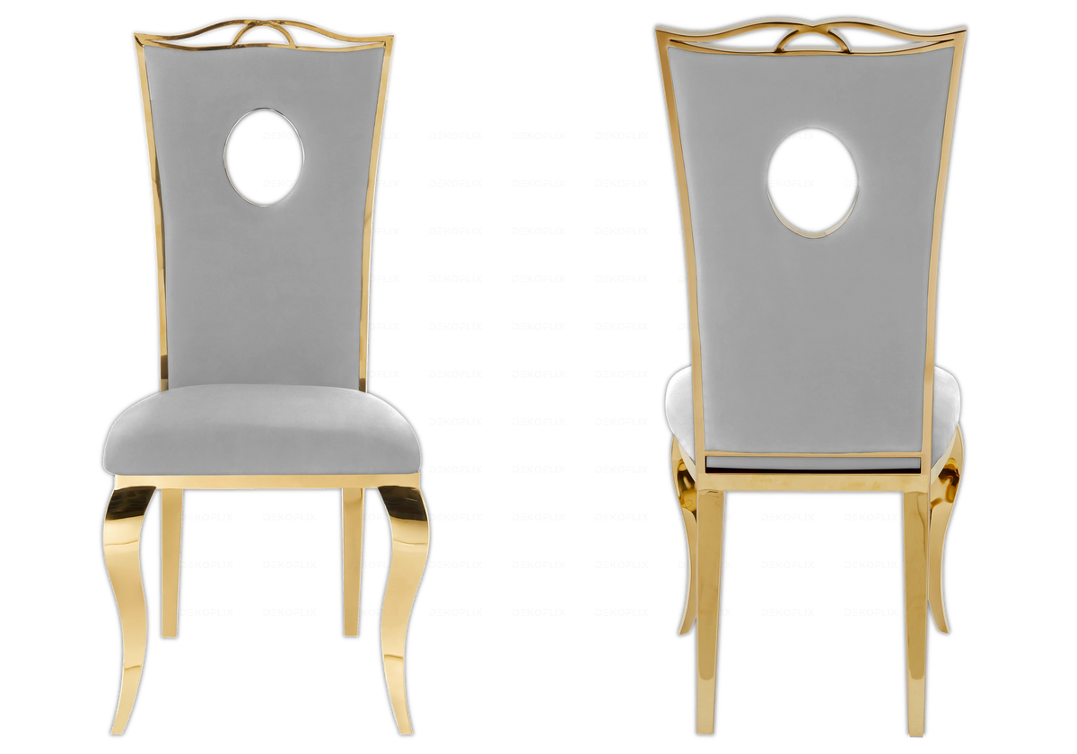 4 chaises médaillon baroque dorées en gris | Kivo