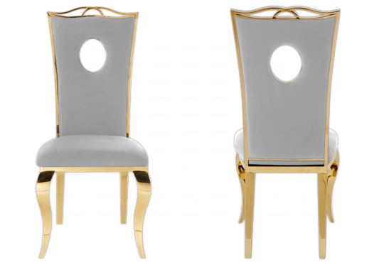 4 chaises médaillon baroque dorées en gris | Kivo