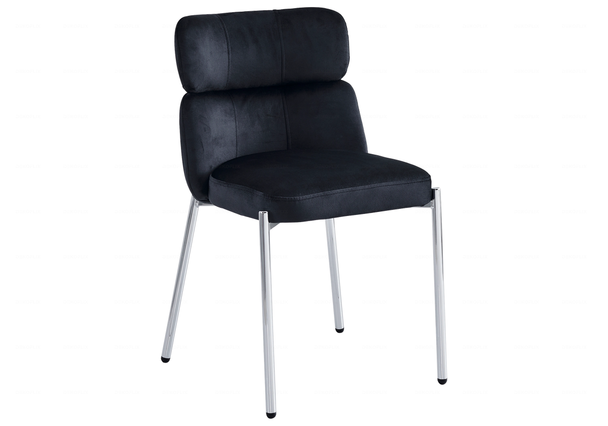 Table ovale en pierre noire et 4 chaises argent | Zelix