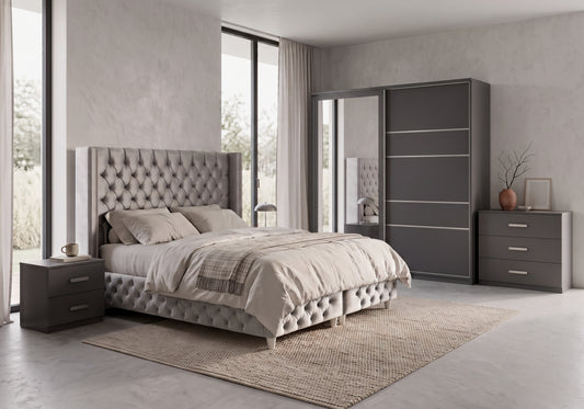Chambre complète lit coffre armoire 180 anthracite | Star