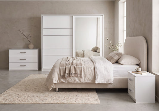 Chambre complète lit coffre armoire 180 blanc | Cocon