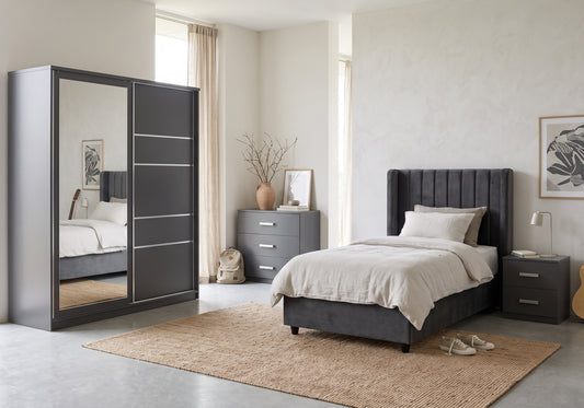 Chambre enfant lit coffre armoire 160 anthracite | Tokyo