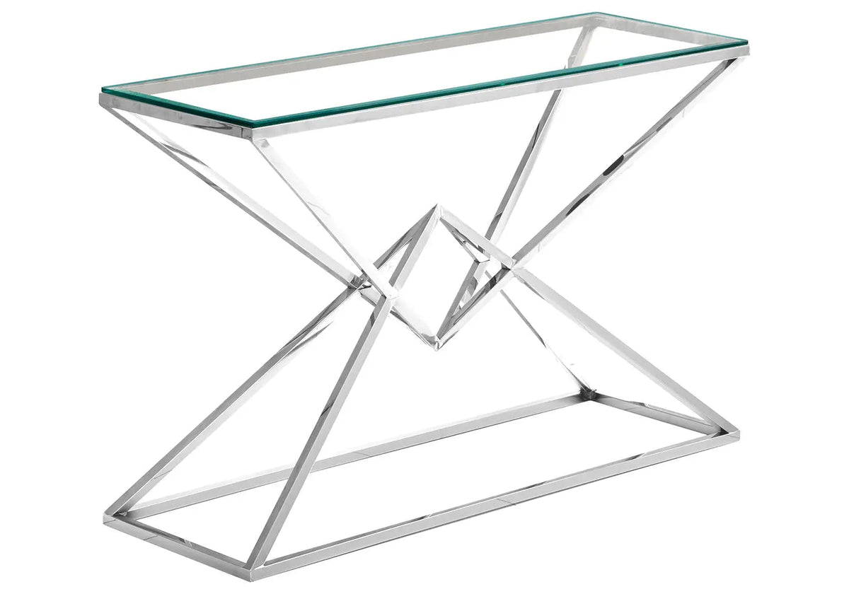 Console d'entrée argentée design verre trempé | Kaelo