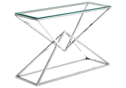 Console d'entrée argentée design verre trempé | Kaelo