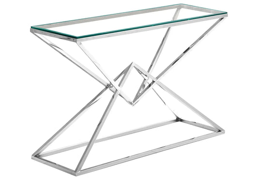 Console d'entrée argentée design verre trempé | Kaelo