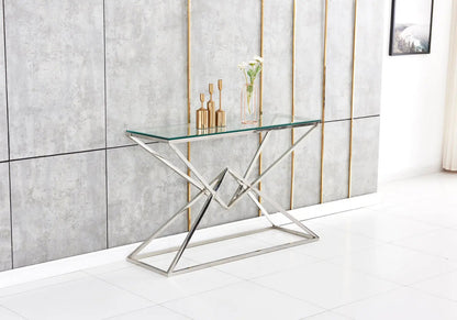 Console d'entrée argentée design verre trempé | Kaelo